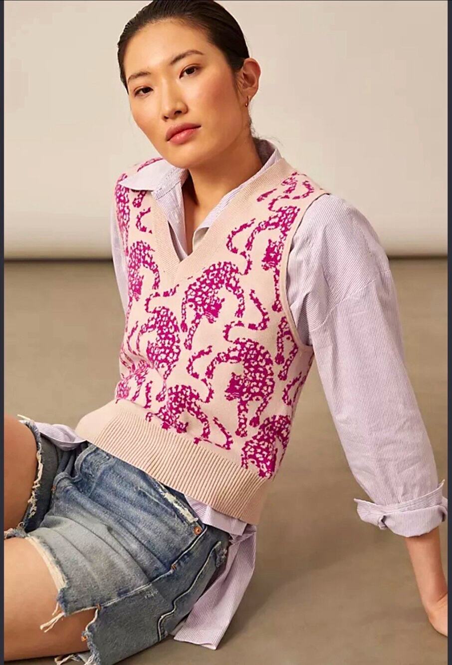 Maeve by Anthropologie Leopard Animal Print V-Neck Sweater Vest Size S
